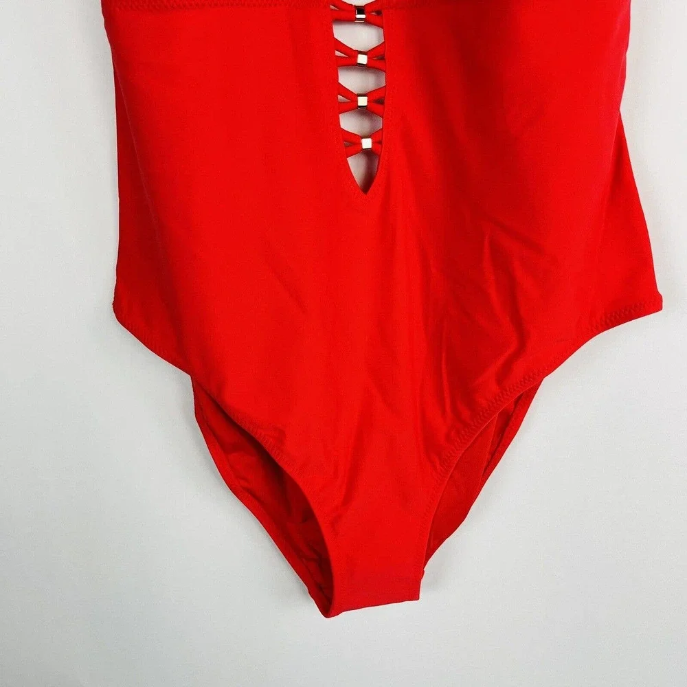 New City Chic Womans Swimsuit Sz 16 Tigerlilly Red Gidget One Piece High Leg NWT